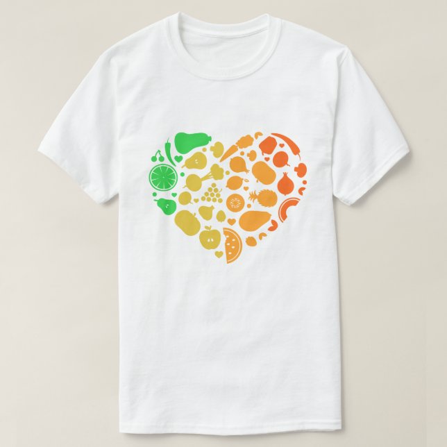 Camiseta Coração de frutas e vegetais - Presente de Vegan E (Frente do Design)