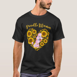 Camiseta Coração de Girassol Poodle Mamãe Dia das Mães