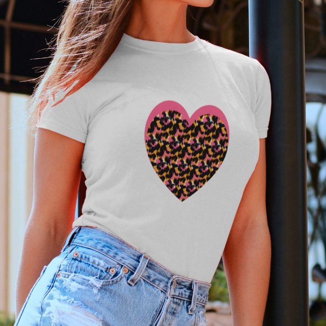 Camiseta Coração de Guepardo Rosa Preto (Criador carregado)
