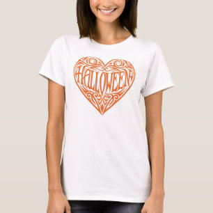 Camiseta Coração de Halloween, Coração Laranja, Feriado