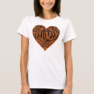 Camiseta Coração de Halloween, Coração Laranja, Feriado
