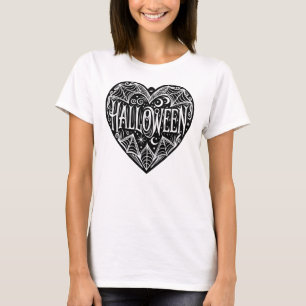 Camiseta Coração de Halloween, Forma de Coração Preto, Feri
