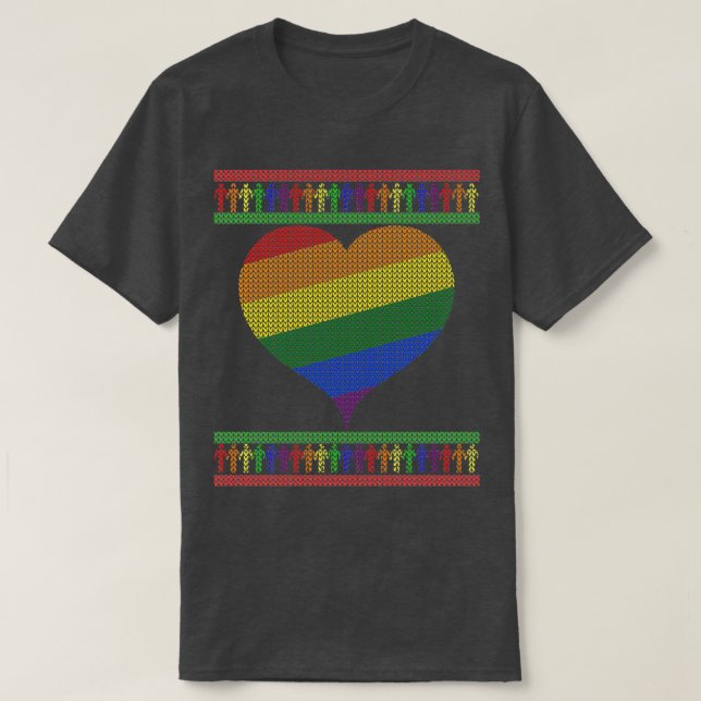 Camiseta Coração de Natal Arco-íris Gay 2 (Frente do Design)