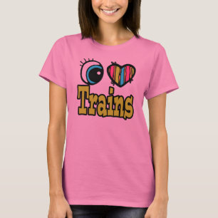 Camiseta Coração De Olhos Brilhantes Adoro Comboios