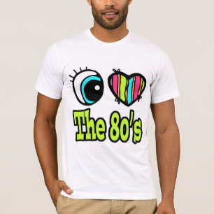 Camiseta Coração de Olhos Brilhantes Eu adoro os anos 80