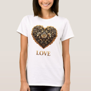 Camiseta Coração de ouro de filigre romântico com palavra d