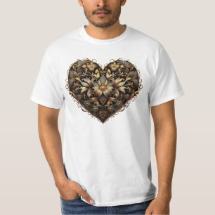 Camiseta Coração de ouro de filigre romântico. Dia de os na