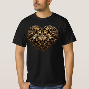 Camiseta Coração de ouro em filigrana romântica. Dia dos Na
