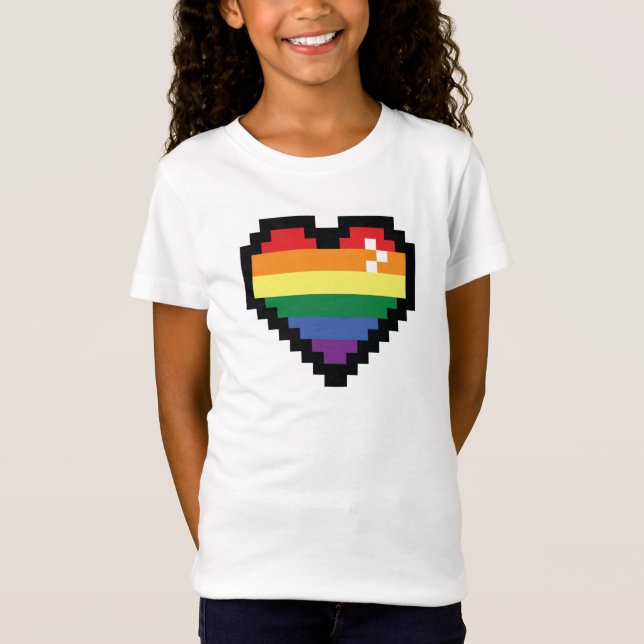 Camiseta Coração de Pixel Arco-Íris (Frente)