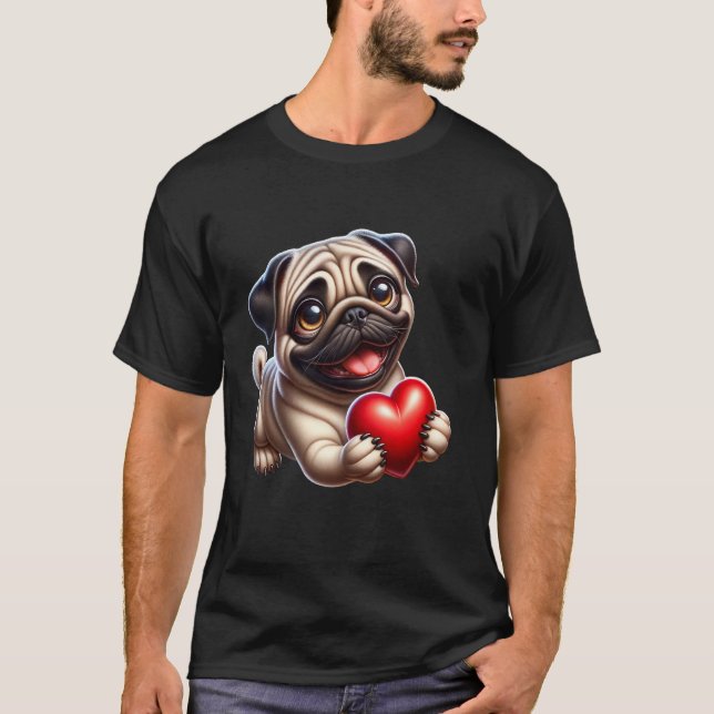 Camiseta Coração de Pug Eu Amo Pug (Frente)