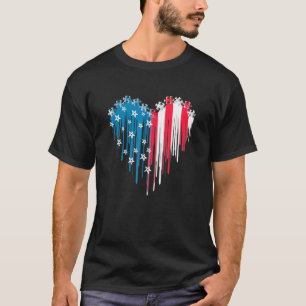 Camiseta Coração de Puzzle do Autismo Bandeira Americana Ve