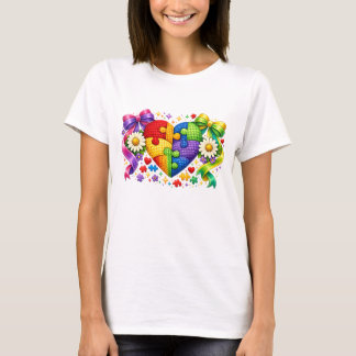 Camiseta Coração de quebra-cabeça de conscientização sobre