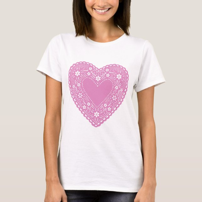 Camiseta Coração de rendas rosa (Frente)