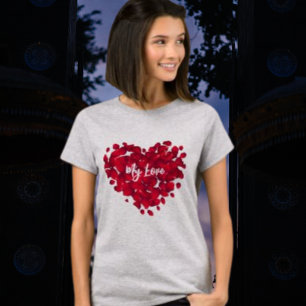 Camiseta Coração de Rosa vermelha de Relação Forma