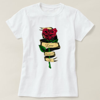Camiseta Coração de Rosa Vermelha do Amor Conquista Tudo co