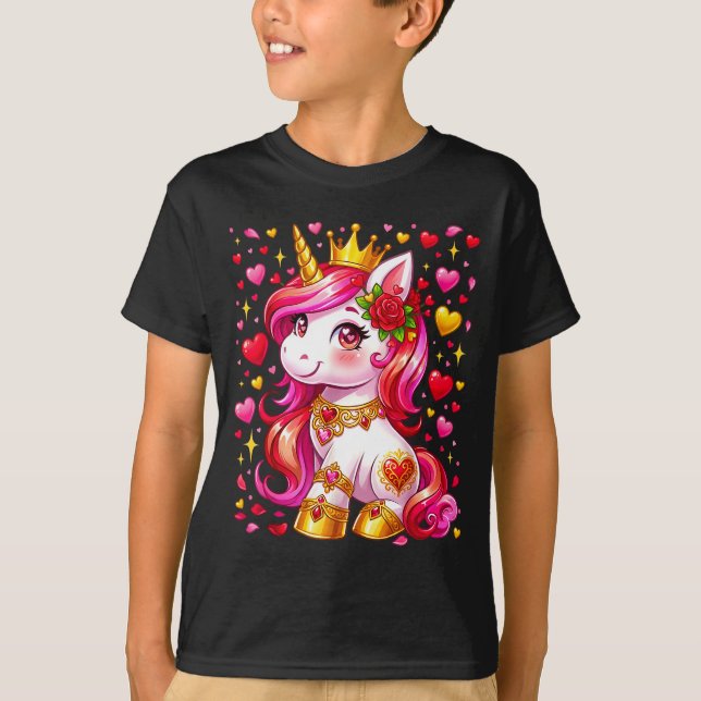 Camiseta Coração de Unicórnio Fofo Dia dos Namorados Menina (Frente)