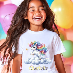 Camiseta Coração de unicórnio mágico nuvem nome