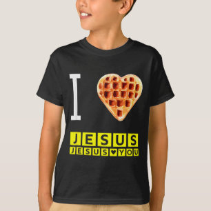 Camiseta Coração de Waffle Engraçado Eu Amo Jesus Café da M