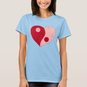 Camiseta Coração de Yin Yang (vermelho/rosa)