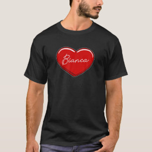 Camiseta Coração Desenhado Mão Bianca - Primeiro Nome Coraç