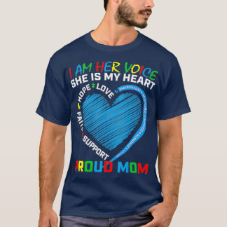 Camiseta Coração Diz Mãe Veste Filha Azul Autismo