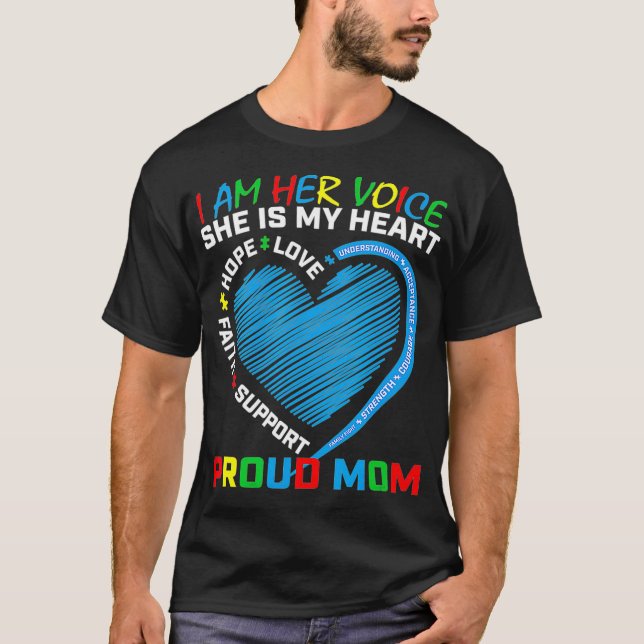 Camiseta Coração Diz Mãe Veste Filha Azul Autismo (Frente)