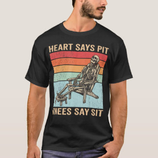 Camiseta Coração Diz Poço Joelhos Dizem Sentar Esqueleto En