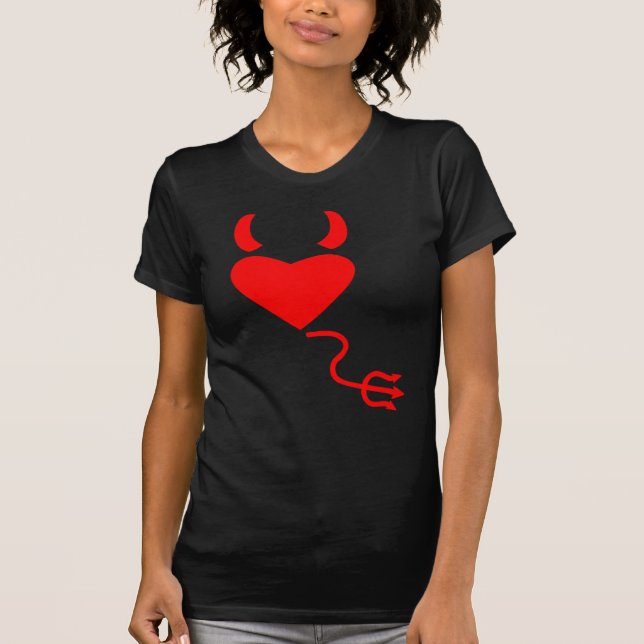 Camiseta Coração do amor com chifres e cauda do diabo (Frente)