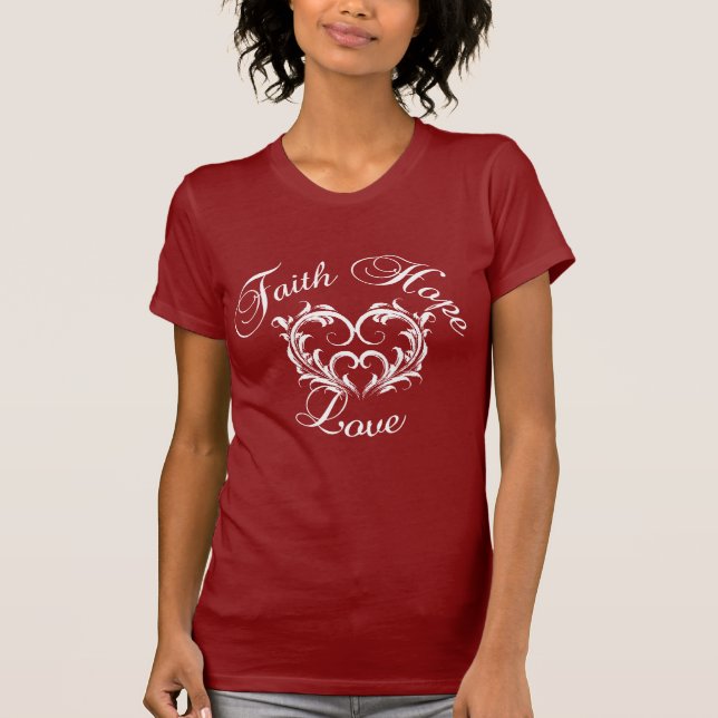 Camiseta Coração do amor da esperança da fé (Frente)