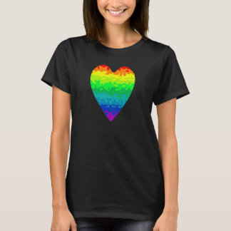Camiseta Coração do arco-íris, bonito e colorido