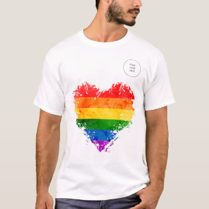 Camiseta coração do arco-íris e seu próprio logotipo