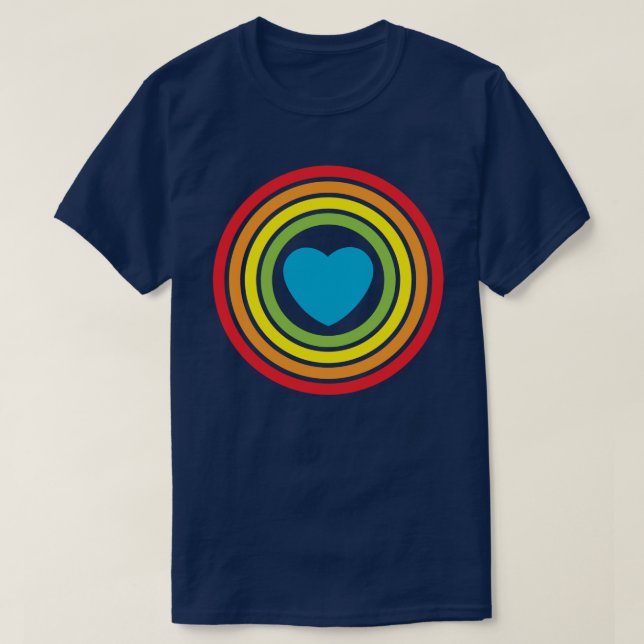 Camiseta coração do arco-íris retrô (Frente do Design)