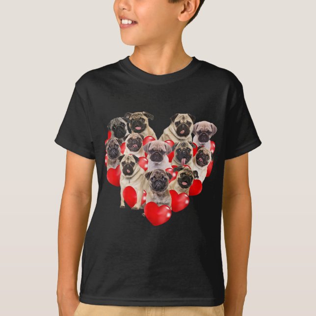 Camiseta Coração do Cachorro Puppy Pugs | Presente de Dia d (Frente)