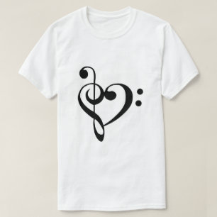 Camiseta Coração do Clef baixo e do Clef de triplo