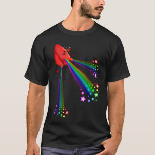 Camiseta coração do foguete do arco-íris