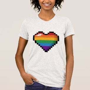 Camiseta Coração do pixel do arco-íris