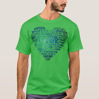 Camiseta Coração do Professor Palavra Azul-Nuvem