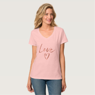 Camiseta Coração Dourado cor-de-rosa do amor