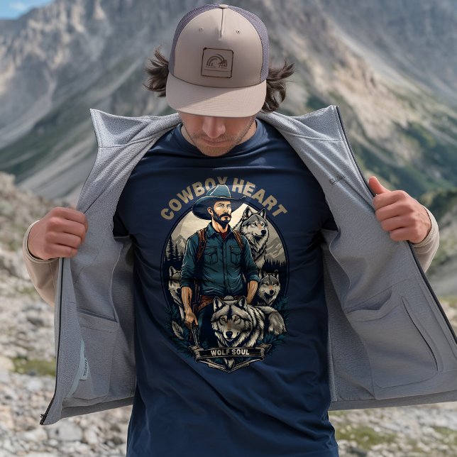 Camiseta Coração e Alma do Lobo Cowboy - Espírito Selvagem (Criador carregado)