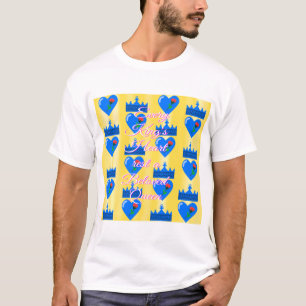 Camiseta Coração e Coroa do Rei Azul com Flor Vermelha