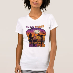 Camiseta Coração É Sempre Noite das Bruxas Bruxa Caldeirão