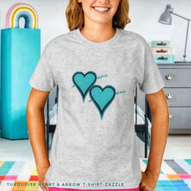 Camiseta Coração e Seta Turquesa (Criador carregado)
