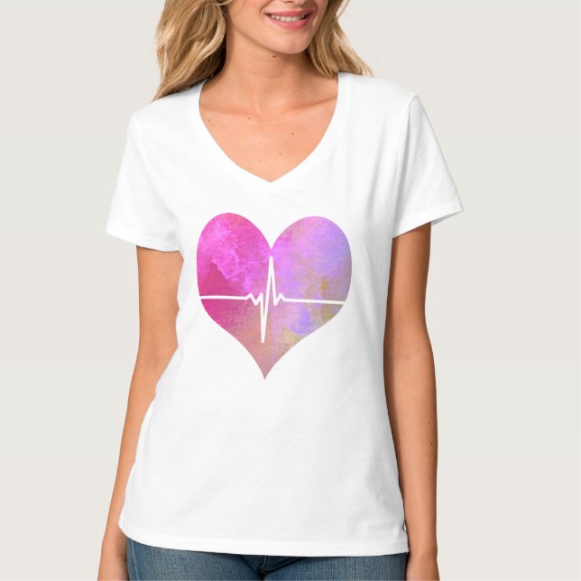 Camiseta Coração EKG Aquarela (Frente)