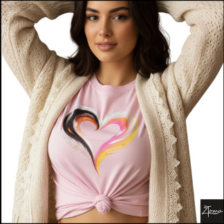 Camiseta Coração em Arte Pop Abstrata com Penugem Brilhante