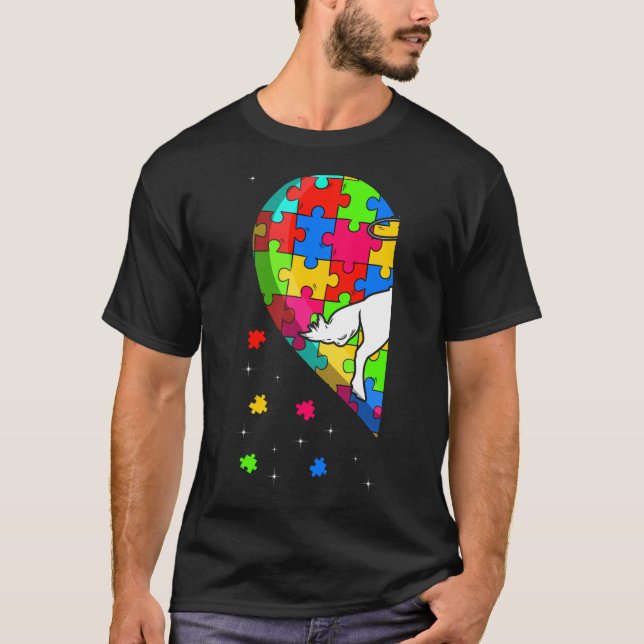 Camiseta Coração Engraçado Autismo Equestre Apoio à Consciê (Frente)