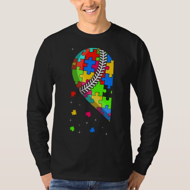 Camiseta Coração Engraçado Baseball Autismo Consciência Sup (Frente)