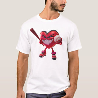 Camiseta Coração Engraçado Jogando Baseball