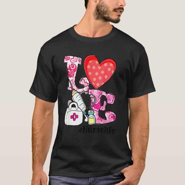 Camiseta Coração Estetoscópio Amor Cuto Enfermando Dia dos  (Frente)