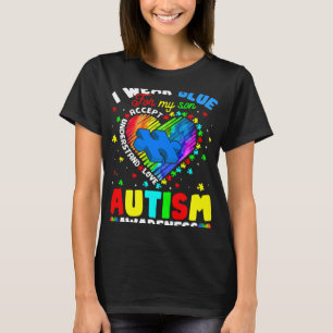 Camiseta Coração Eu Uso Azul Do Autismo Pelo Meu Filho Cons