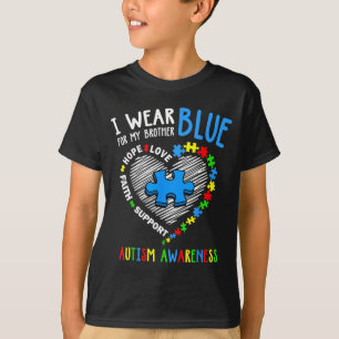 Camiseta Coração Eu Uso Azul Pelo Meu Irmão Conscientização